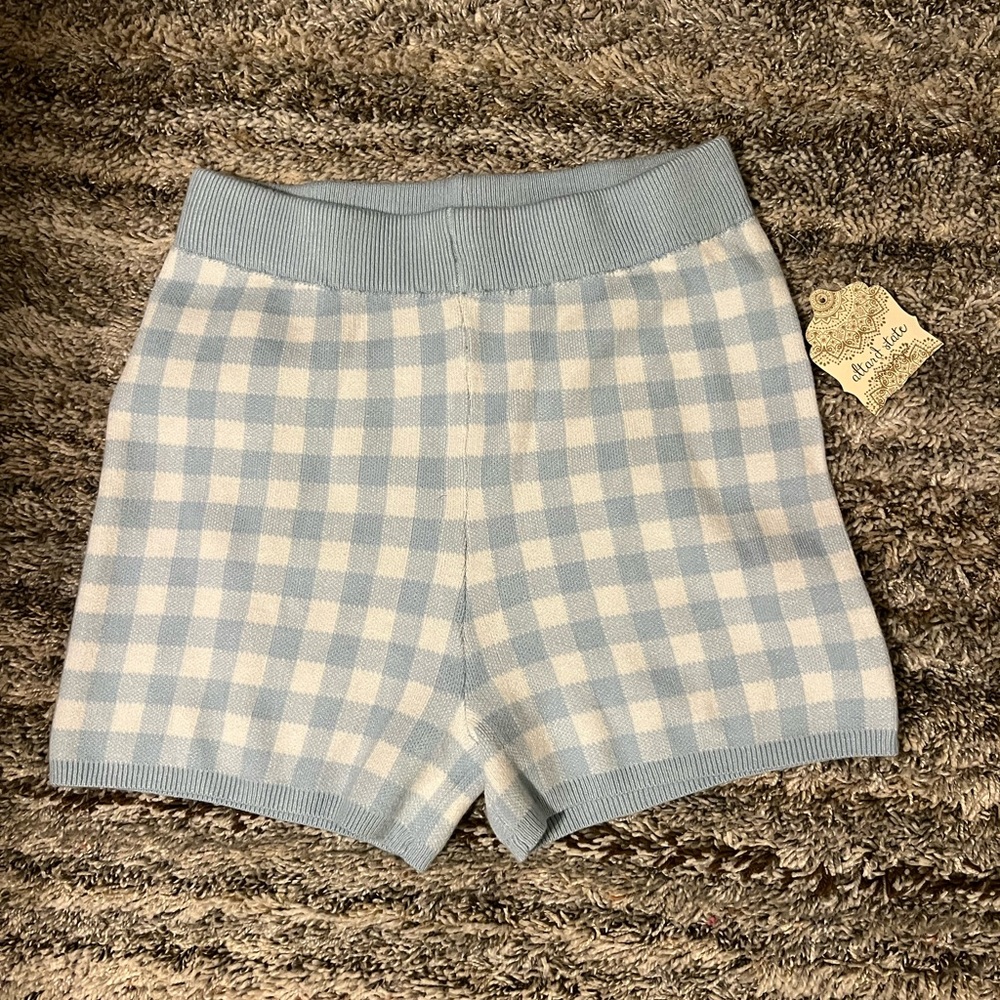 Altrd state blue checkered knit shorts